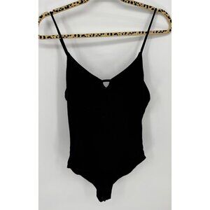 Lush Womens Black Keyhole Cutout Spaghetti Strap Bodysuit